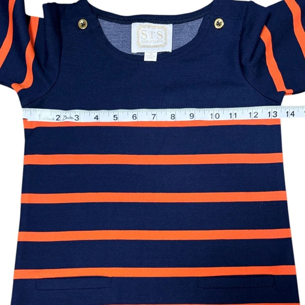 Sail to Sable Dress Size 10 Navy Red Orange Stripe Shift Tunic Pockets Preppy